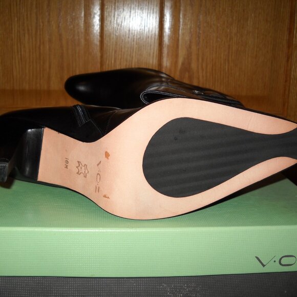 V.O.Z BLACK LEATHER ZIP-UP BUCKLE MID-CALF BOOT HEEL - Picture 3 of 5